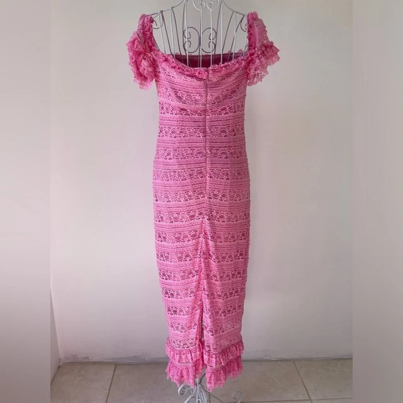 NWT likely Milaro midi Dress off shoulders bodycon lace in Pink Sugar size 2 - Picture 4 of 14